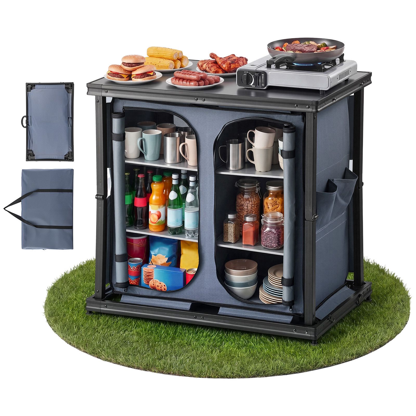 Camping Cooking Table With Storage - 접이식 캠핑 수납장, 야외 휴대용 알루미늄