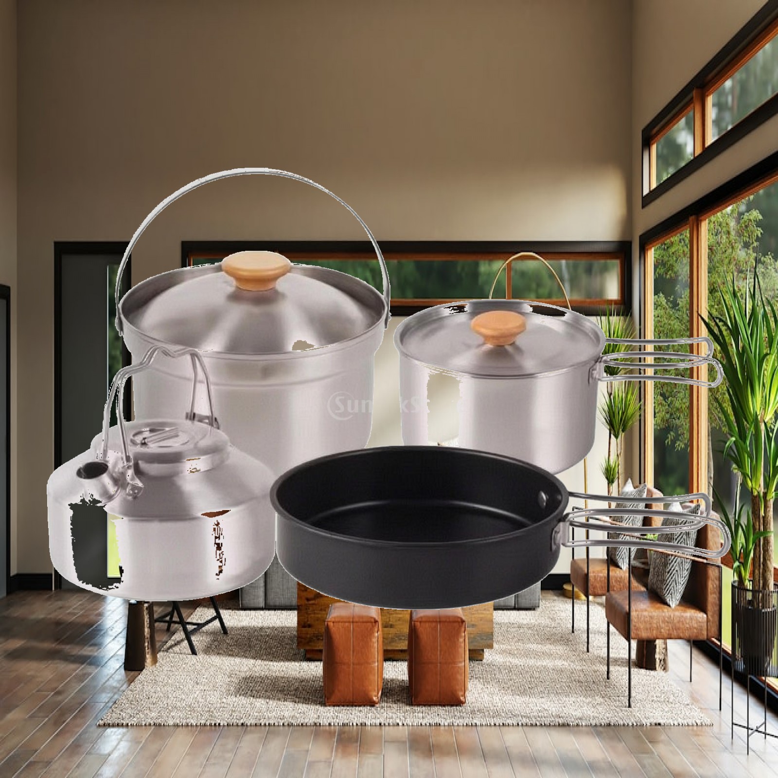 Camping Cooking Mess Kit - 4피스 스테인리스 스틸 캠핑 조리기구 세트,
