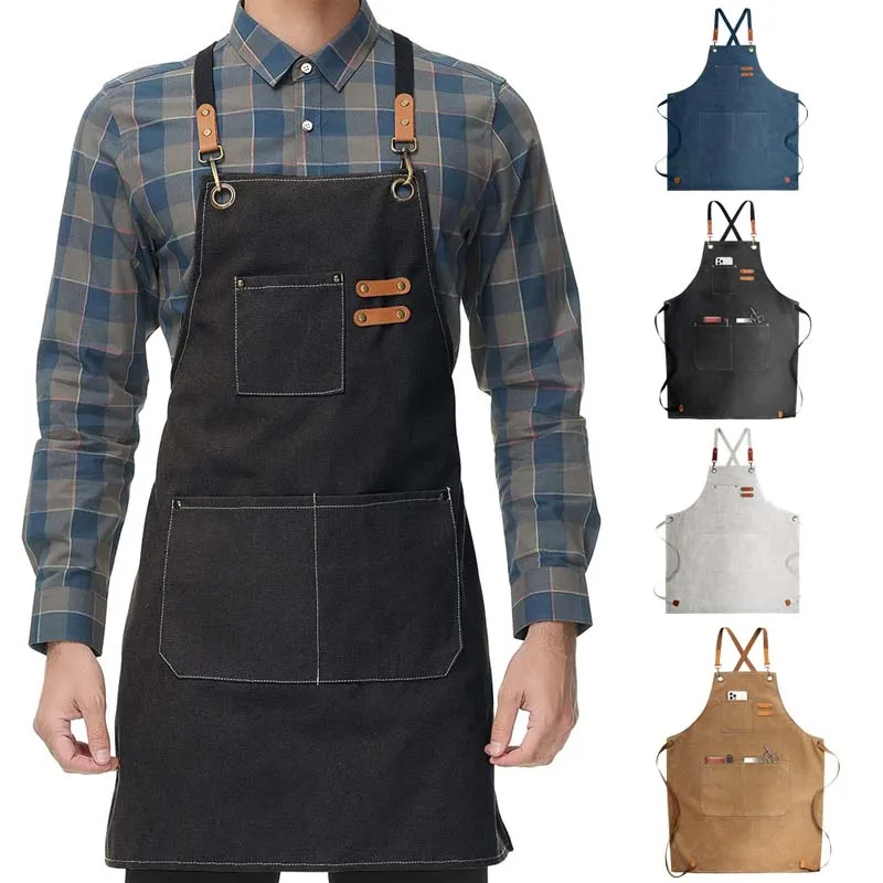 Camping Cooking Apron - 가정용 캔버스 앞치마, 오일 방지, 손