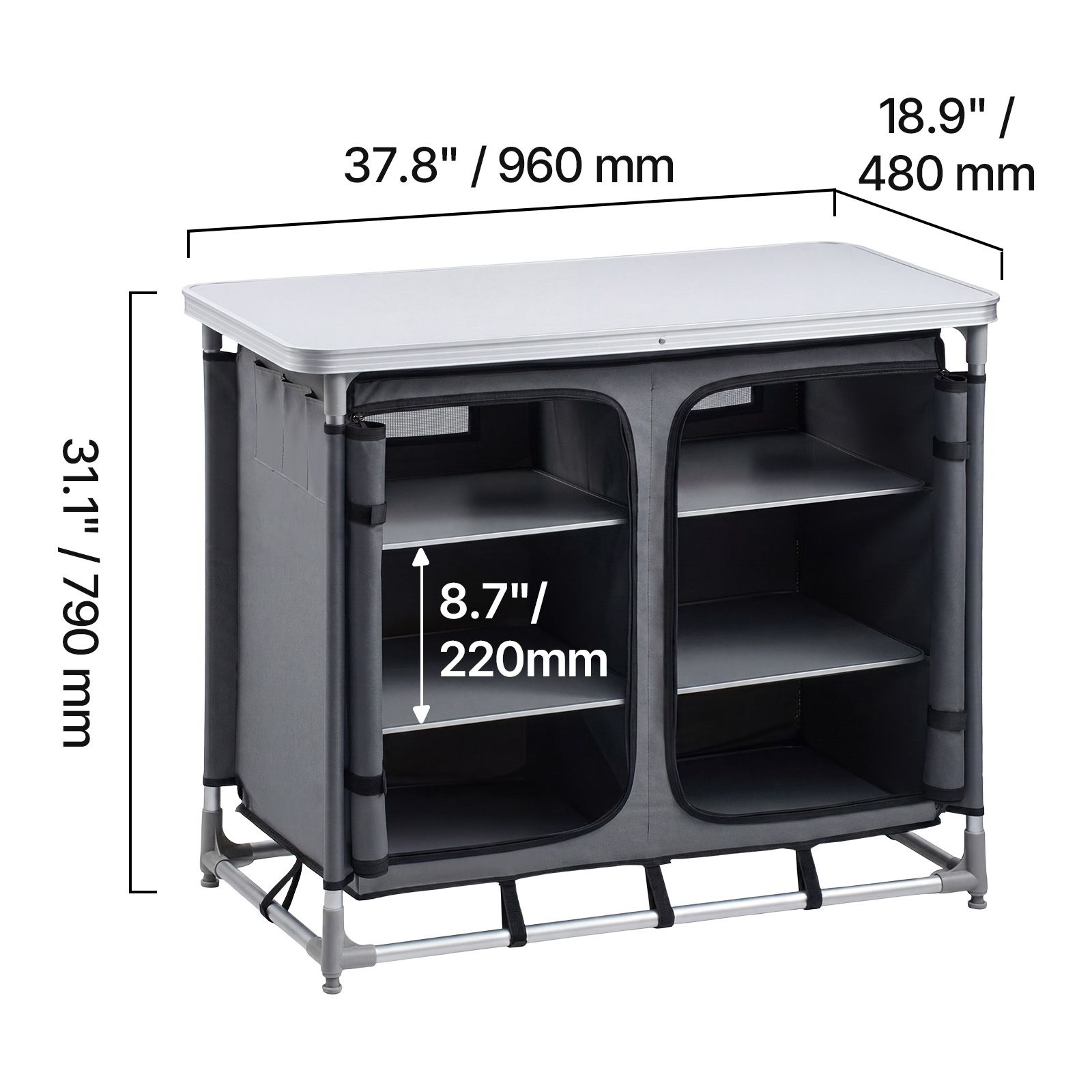 Camping Cooking Table With Storage - 캠핑 수납 캐비닛, 야외 휴대용 알루미늄