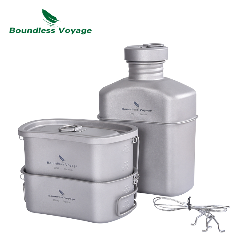 Camping Cooking Mess Kit - Boundless Voyage 티타늄 수통 요리 세트,