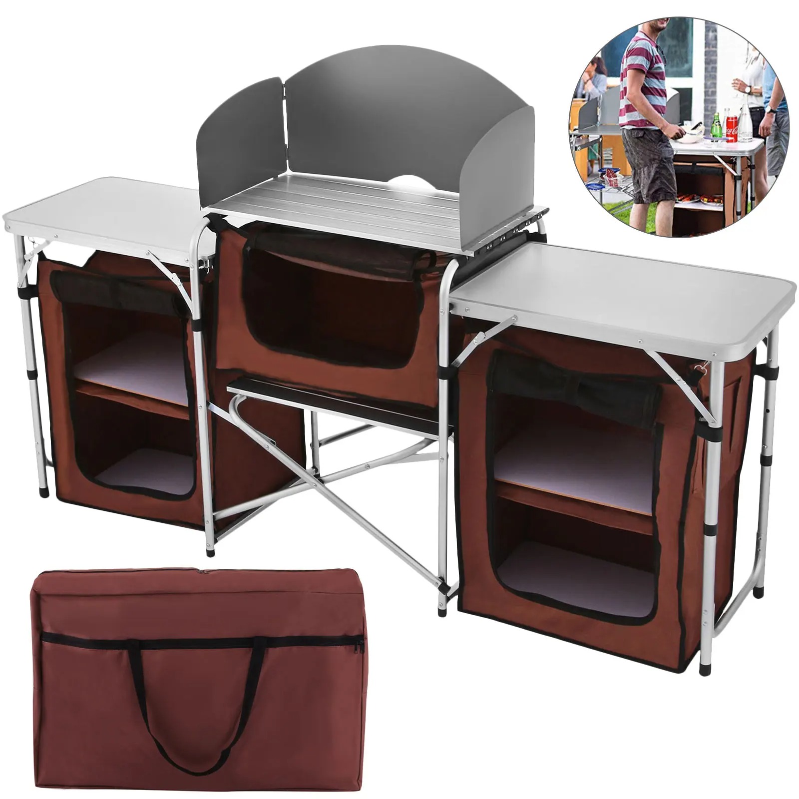 Camping Cooking Table With Storage - 싱위너 캠핑 야외 주방 테이블 캐비닛