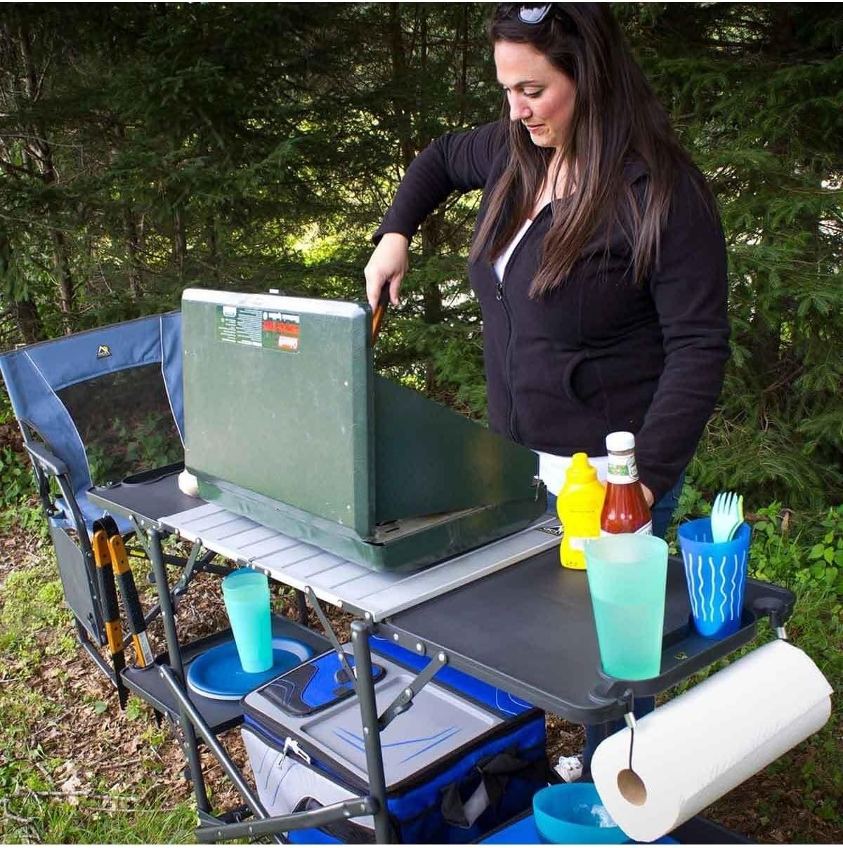 슬림형 접이식 휴대용 캠핑 키친 테이블, 내열 상판,  - Camping Cooking Table With Storage 리뷰 및 가격