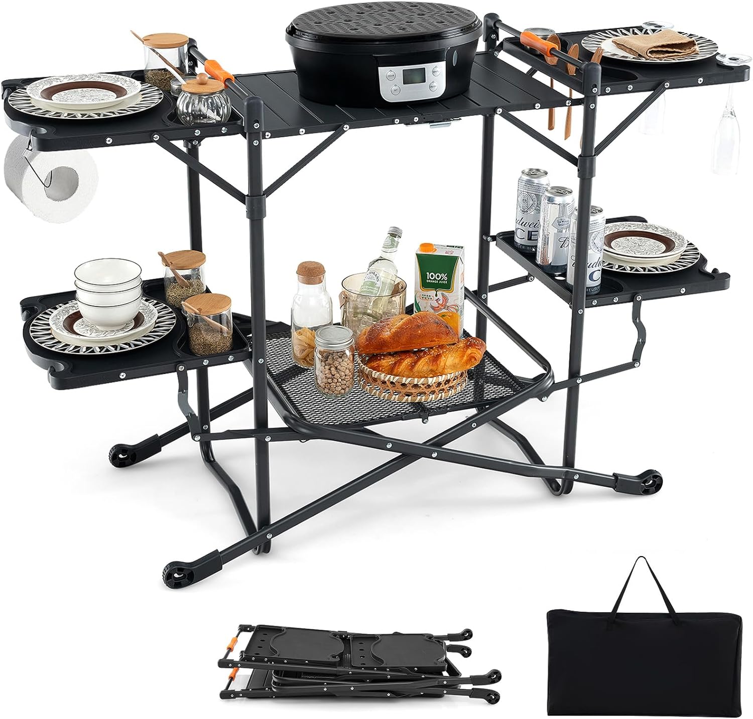 알루미늄 상판, 4개의 사이드 테이블, 수납 랙이 있는 - Camping Cooking Table With Storage 리뷰 및 가격