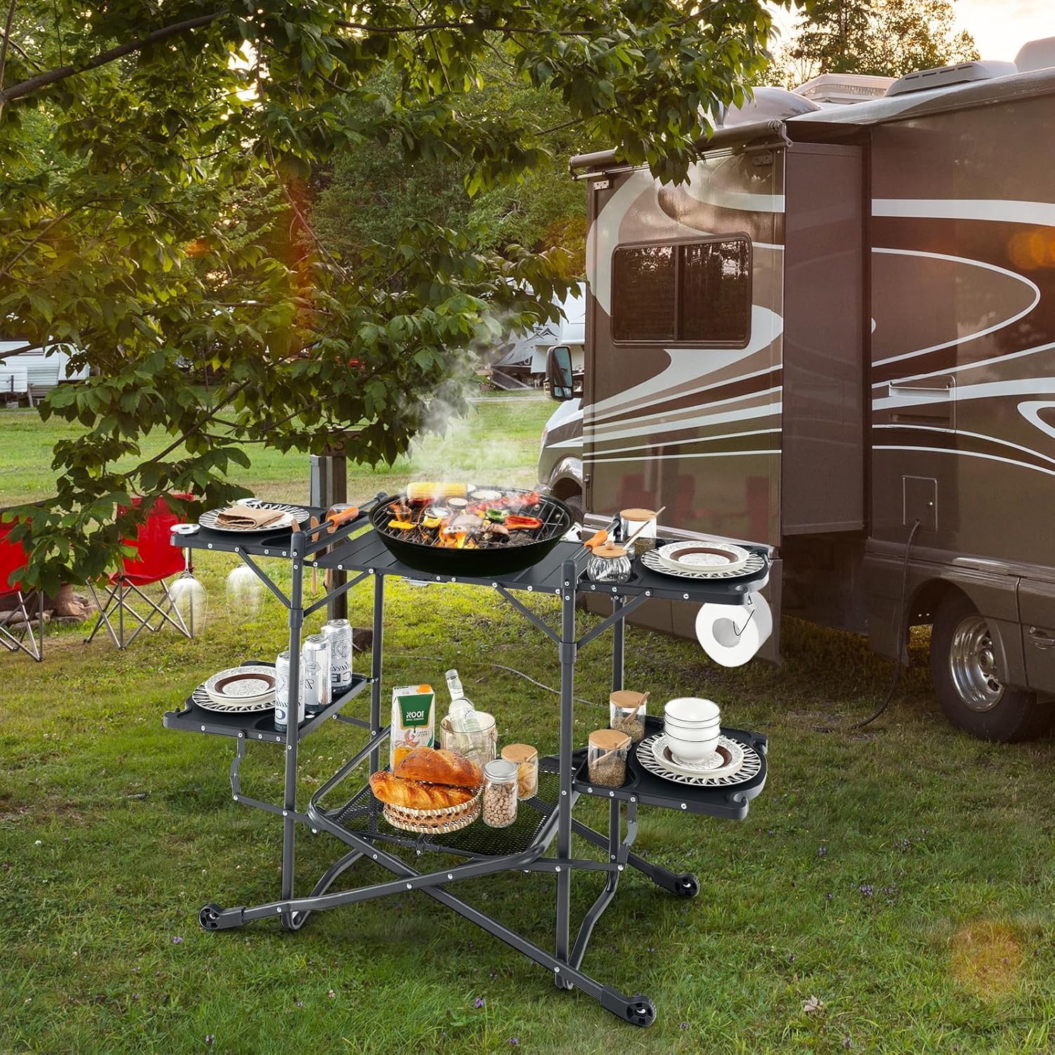 알루미늄 상판, 4개의 사이드 테이블, 수납 랙이 있는 - Camping Cooking Table With Storage 리뷰 및 가격