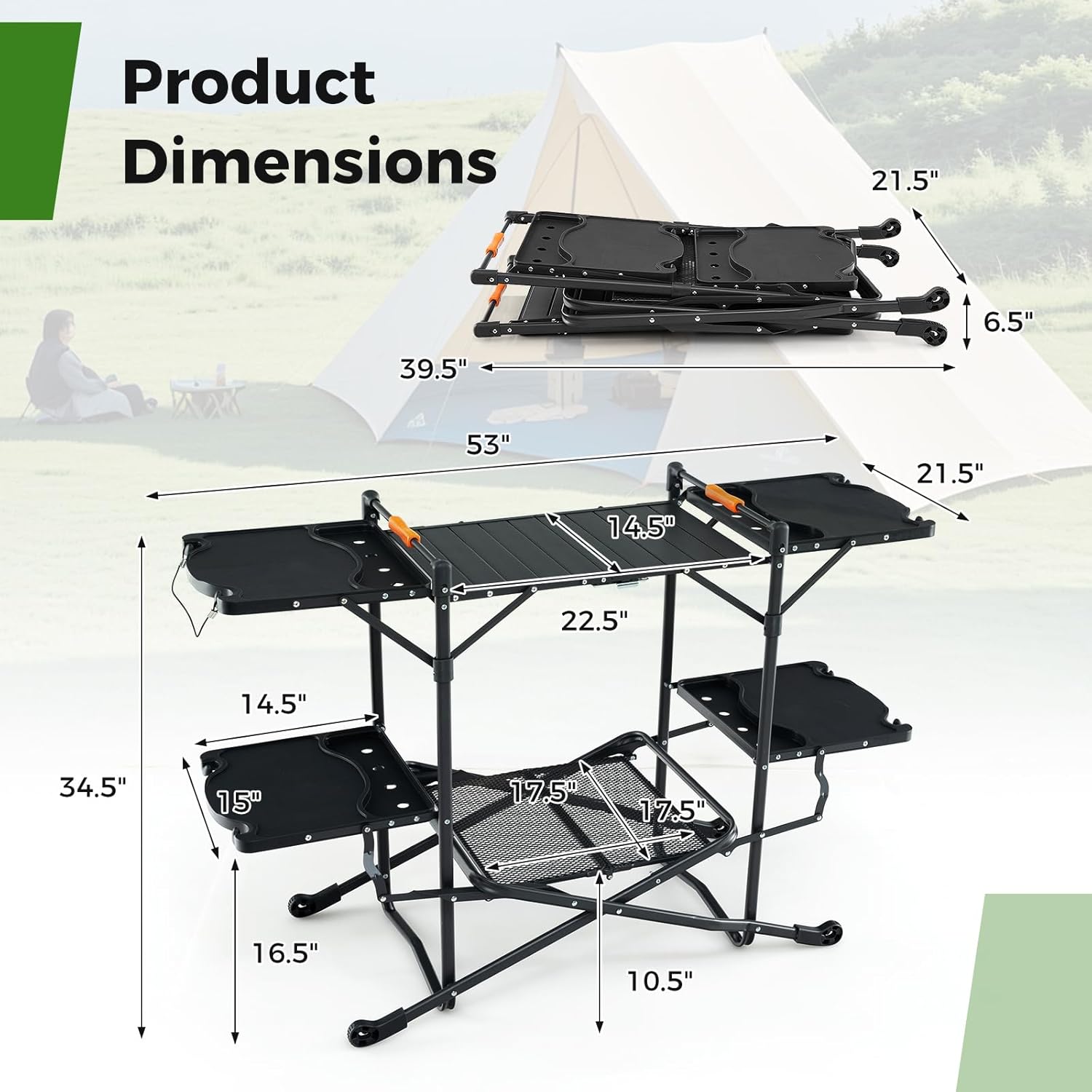 알루미늄 상판, 4개의 사이드 테이블, 수납 랙이 있는 - Camping Cooking Table With Storage 리뷰 및 가격