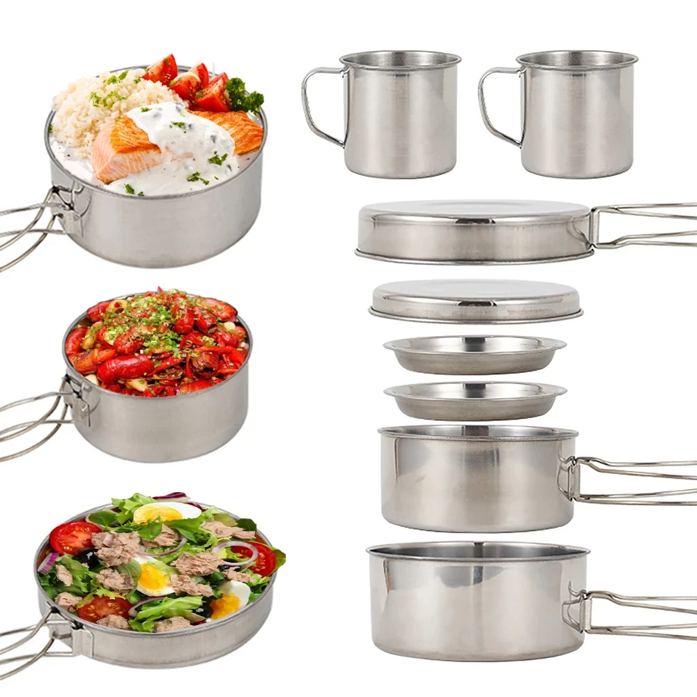 8개/세트 캠핑 조리기구 세트 스테인리스 스틸 요리 냄 - Camping Cooking Hot Plate 리뷰 및 가격