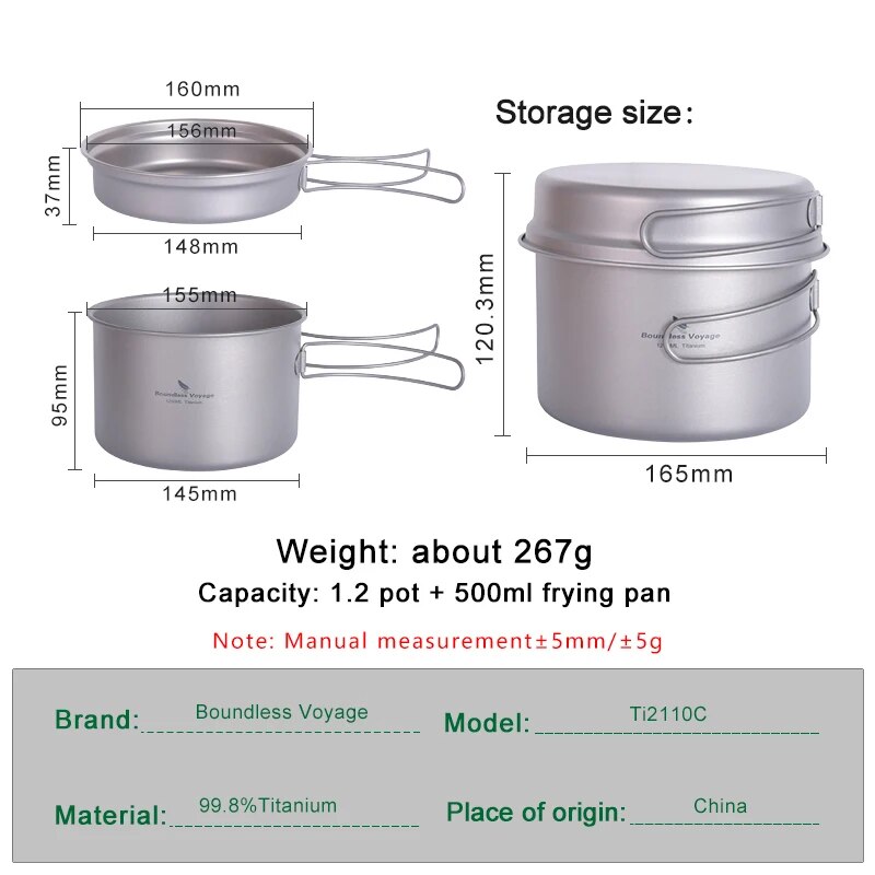 무한한 항해 티타늄 냄비 팬 세트(접이식 손잡이 포함) - Camping Cooking Set 2 Person 리뷰 및 가격