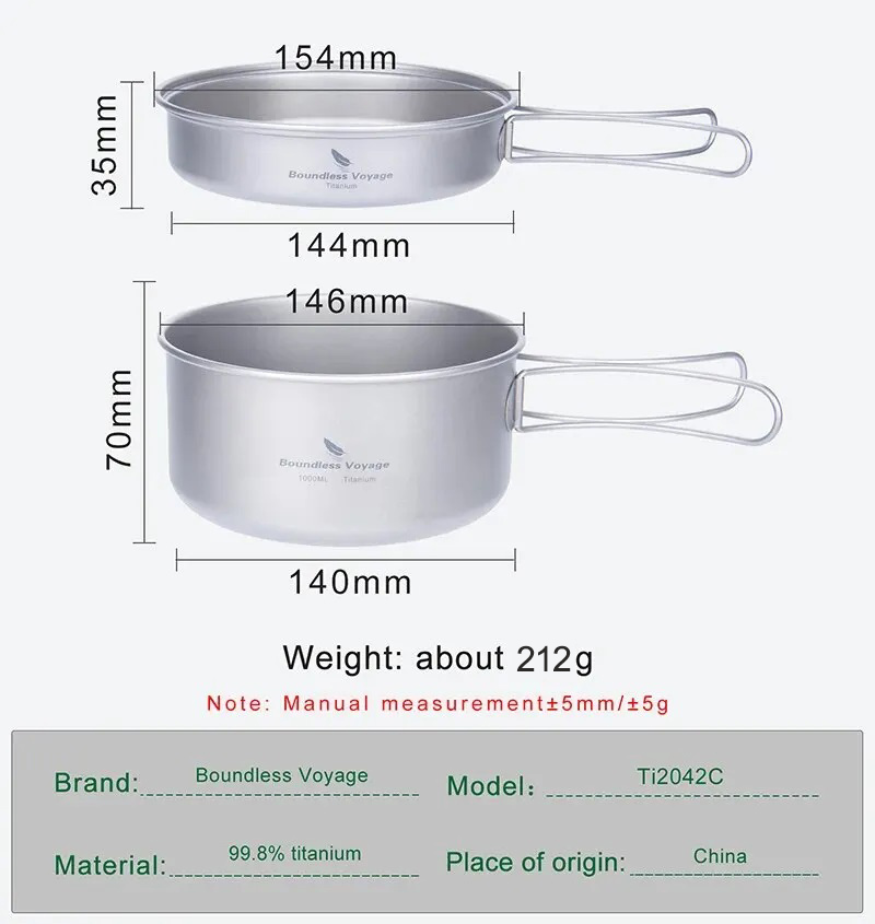 무한한 항해 티타늄 냄비 팬 세트(접이식 손잡이 포함) - Camping Cooking Set 2 Person 리뷰 및 가격