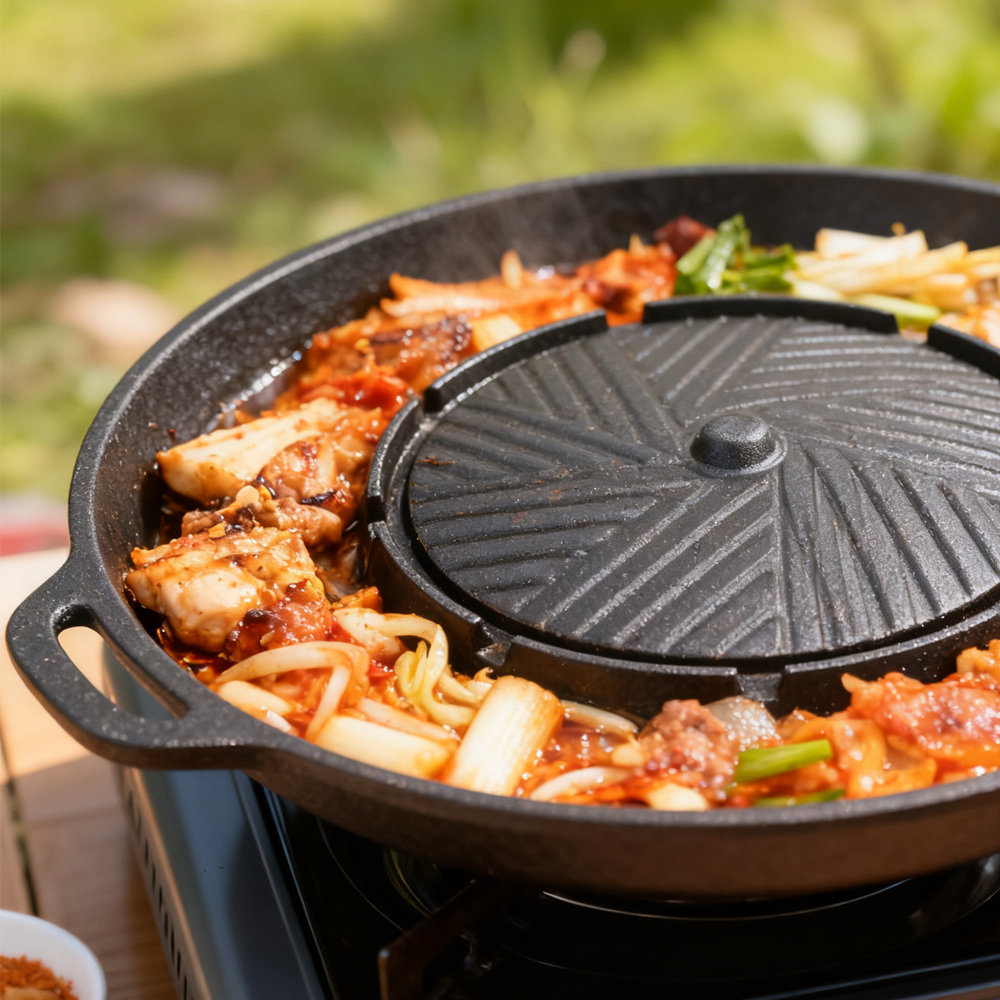 코선 한국식 바베큐 그릴 팬 2 in 1 원형 바베큐  - Camping Cooking Grill 리뷰 및 가격