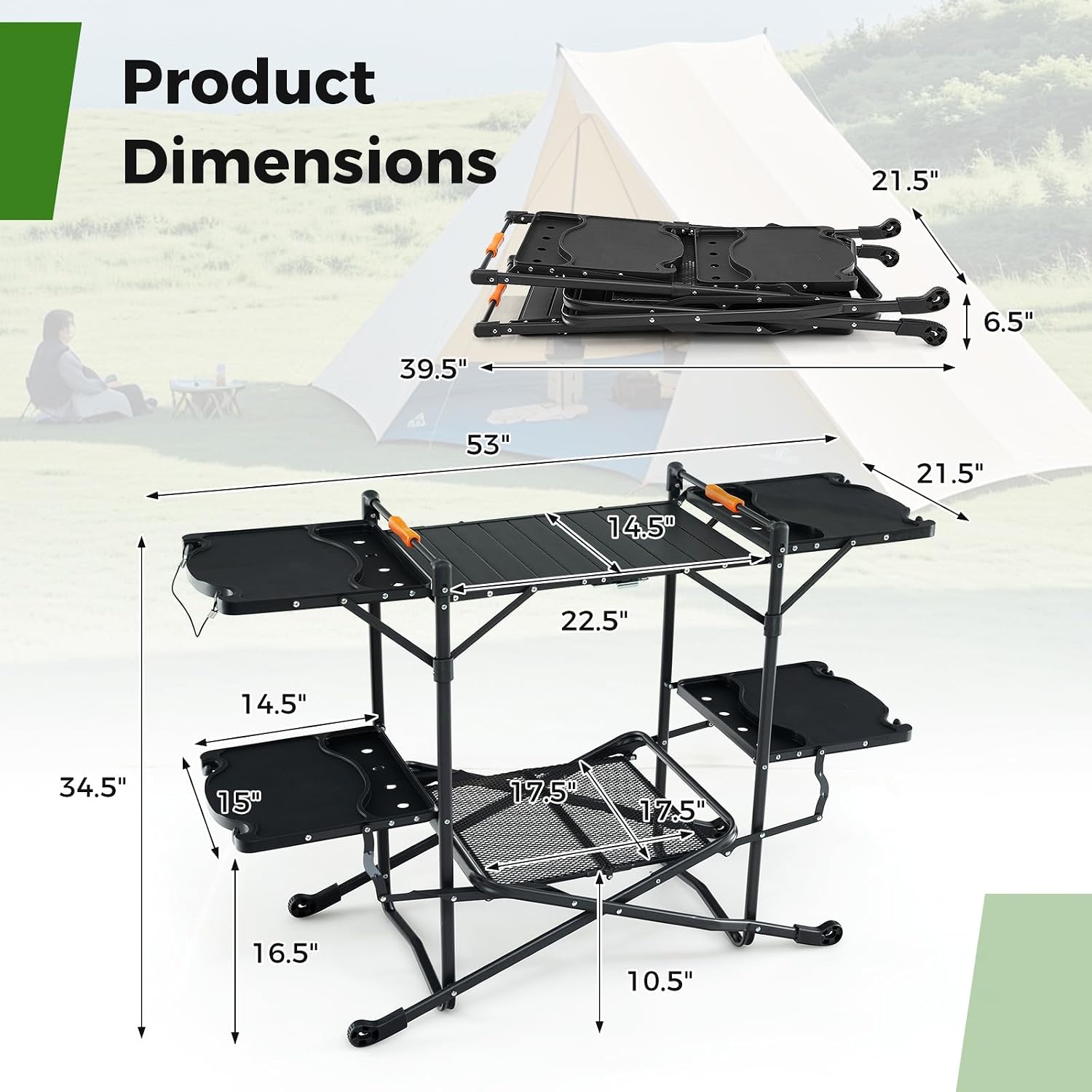 내열성 상판, 4개의 사이드 테이블, 수납 랙이 있는  - Camping Cooking Table With Storage 리뷰 및 가격