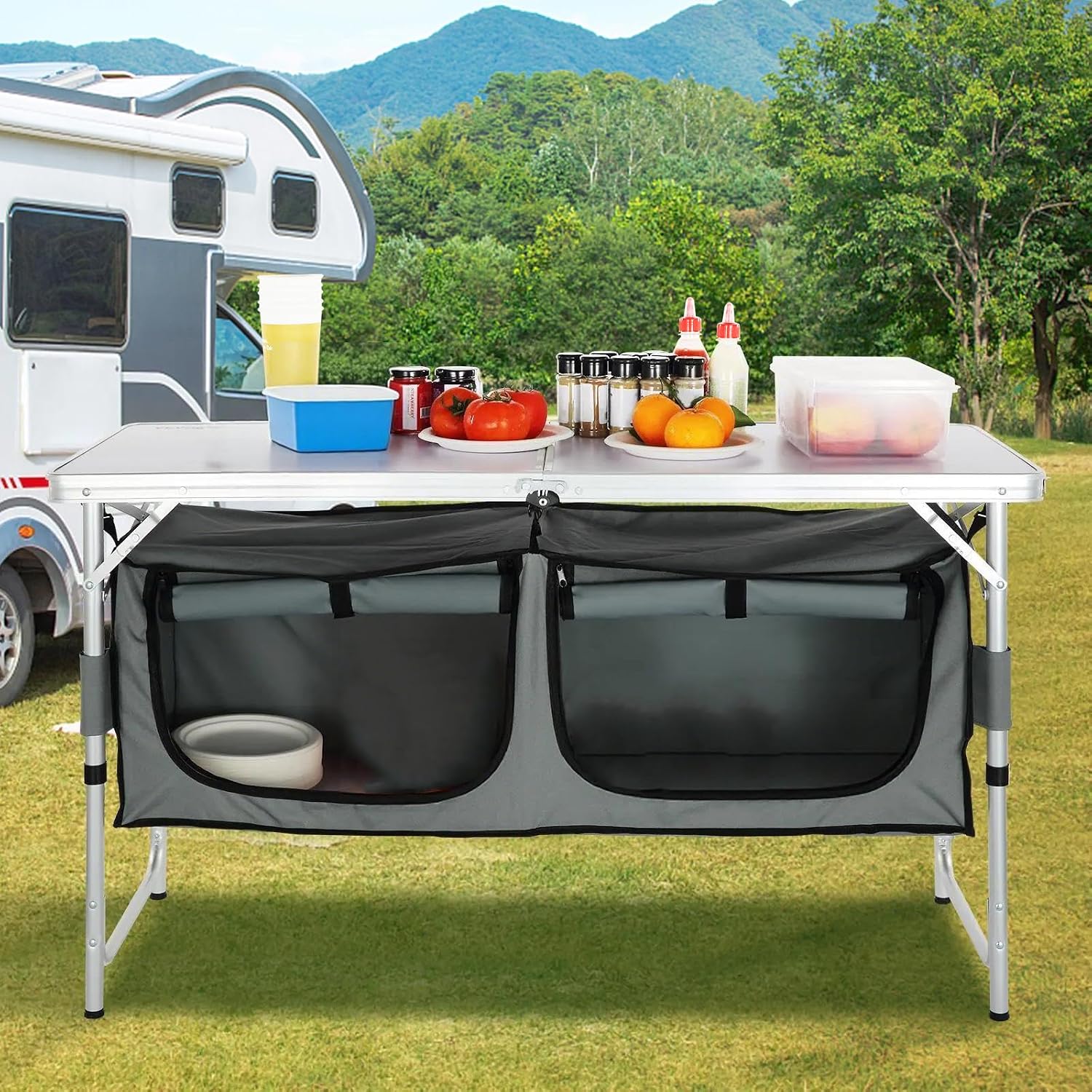 캠핑 키친 스테이션, 3단 높이 조절 가능 접이식 야외 - Camping Cooking Table With Storage 리뷰 및 가격